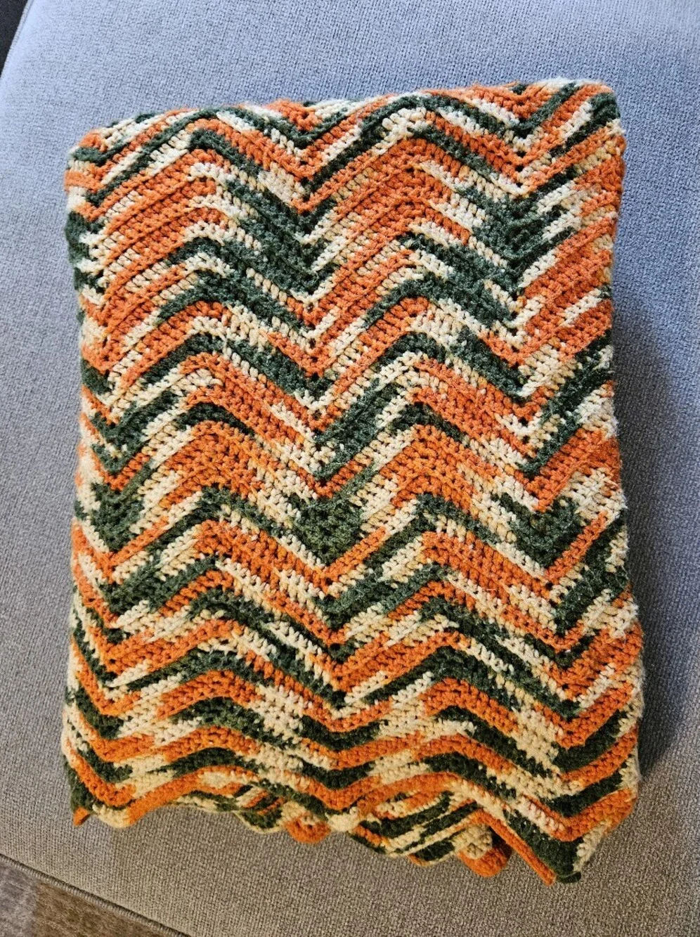 Vintage 70's Zigzag Chevron Crochet Afghan Blanket Throw